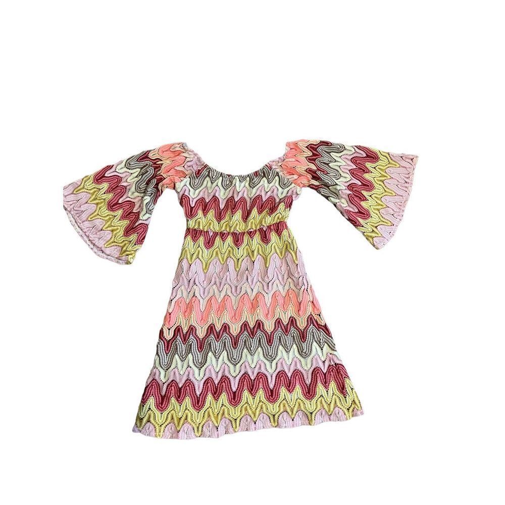 Judith March multicolor textured bell sleeve‎ dress hippie boho sz S